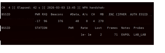 airodump-ng filtrado por canal y BSSID mostrando solo el AP objetivo y sus estaciones conectadas